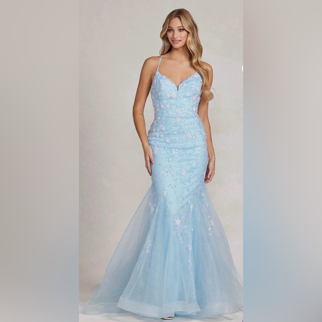 Nox Anabel Shimmering Sky Blue Sequin Prom Dress Size 0 Nwt